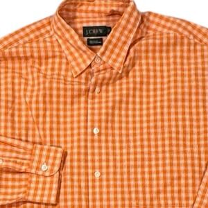 Vintage J Crew Oarsmen Button Up Shirt Mens Large Orange White Plaid L/S *read‎